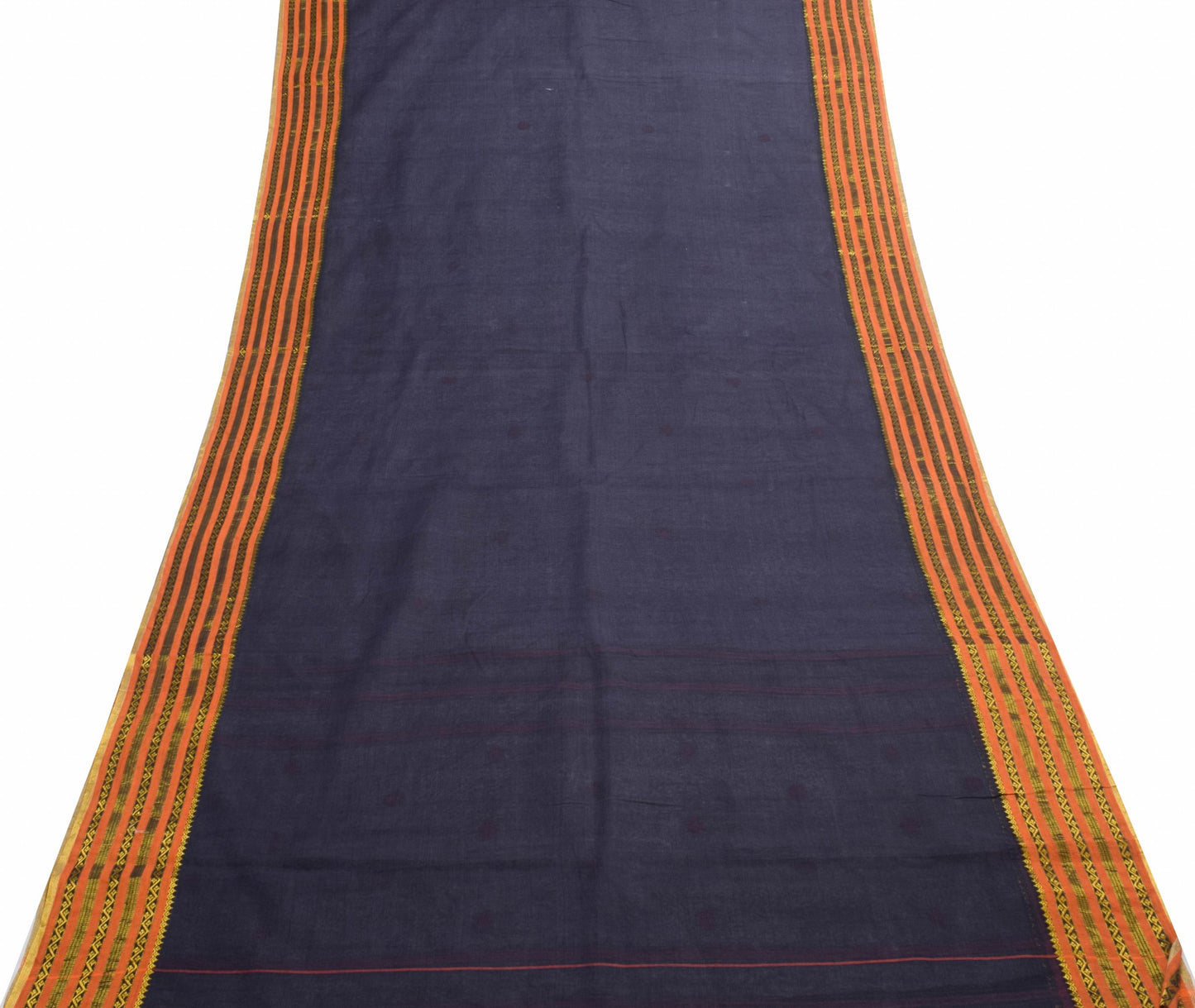 Sushila Vintage Elegant Blue Cotton Saree with Zari Border Orange Butta Fabric