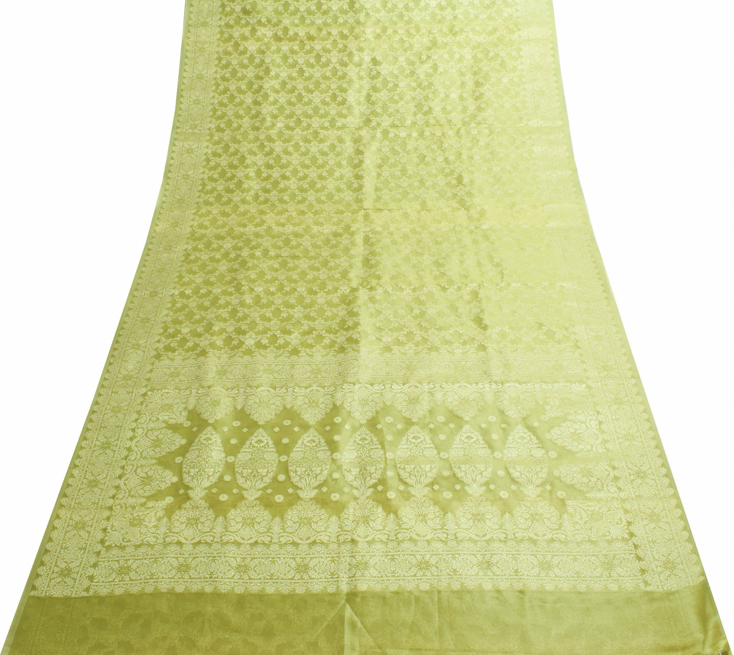 Sushila Vintage Green Tissue Wedding Saree Zari Brocade Floral Sari Dress Fabric