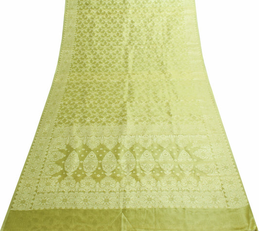 Sushila Vintage Green Tissue Wedding Saree Zari Brocade Floral Sari Dress Fabric