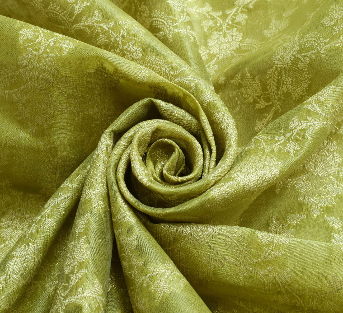 Sushila Vintage Green Tissue Wedding Saree Zari Brocade Floral Sari Dress Fabric