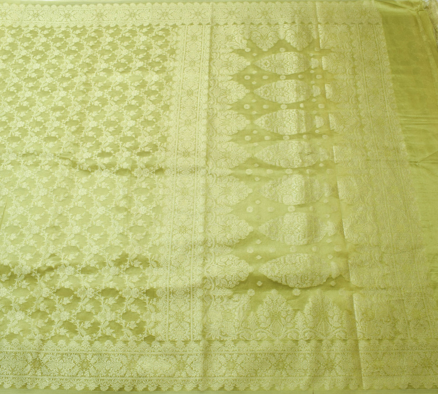 Sushila Vintage Green Tissue Wedding Saree Zari Brocade Floral Sari Dress Fabric
