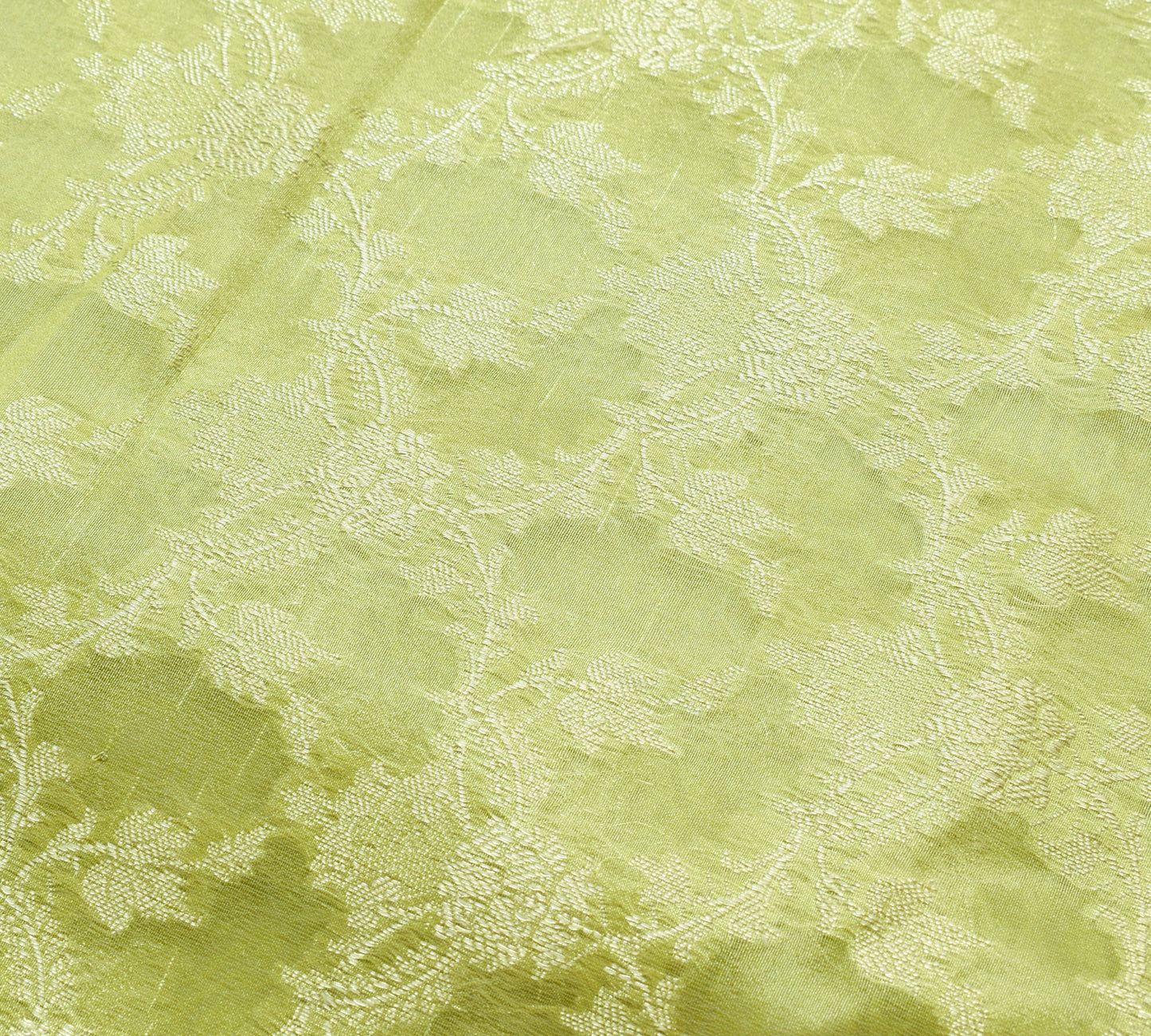 Sushila Vintage Green Tissue Wedding Saree Zari Brocade Floral Sari Dress Fabric