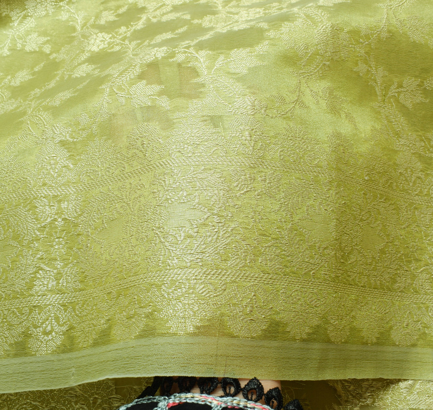 Sushila Vintage Green Tissue Wedding Saree Zari Brocade Floral Sari Dress Fabric