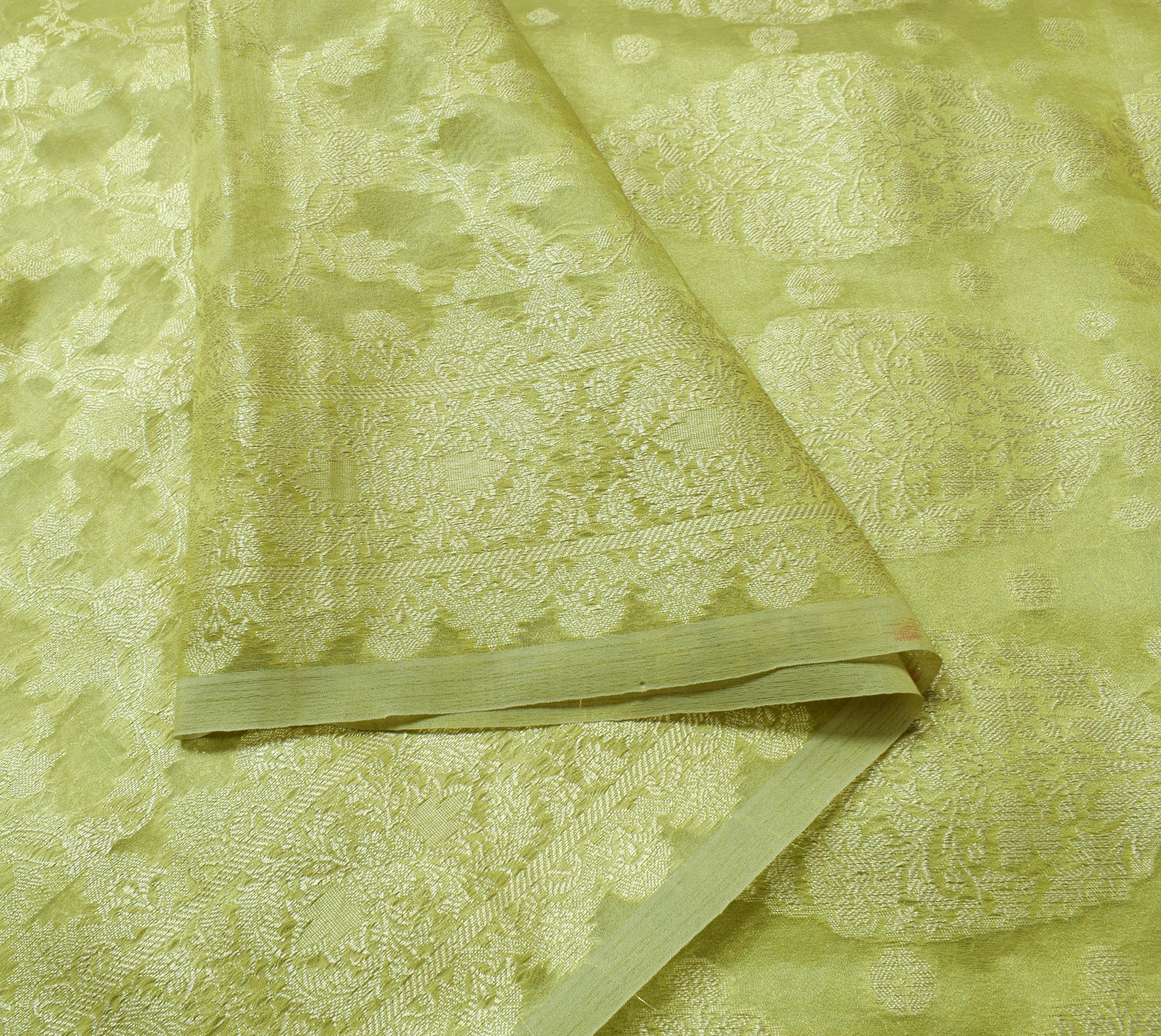 Sushila Vintage Green Tissue Wedding Saree Zari Brocade Floral Sari Dress Fabric