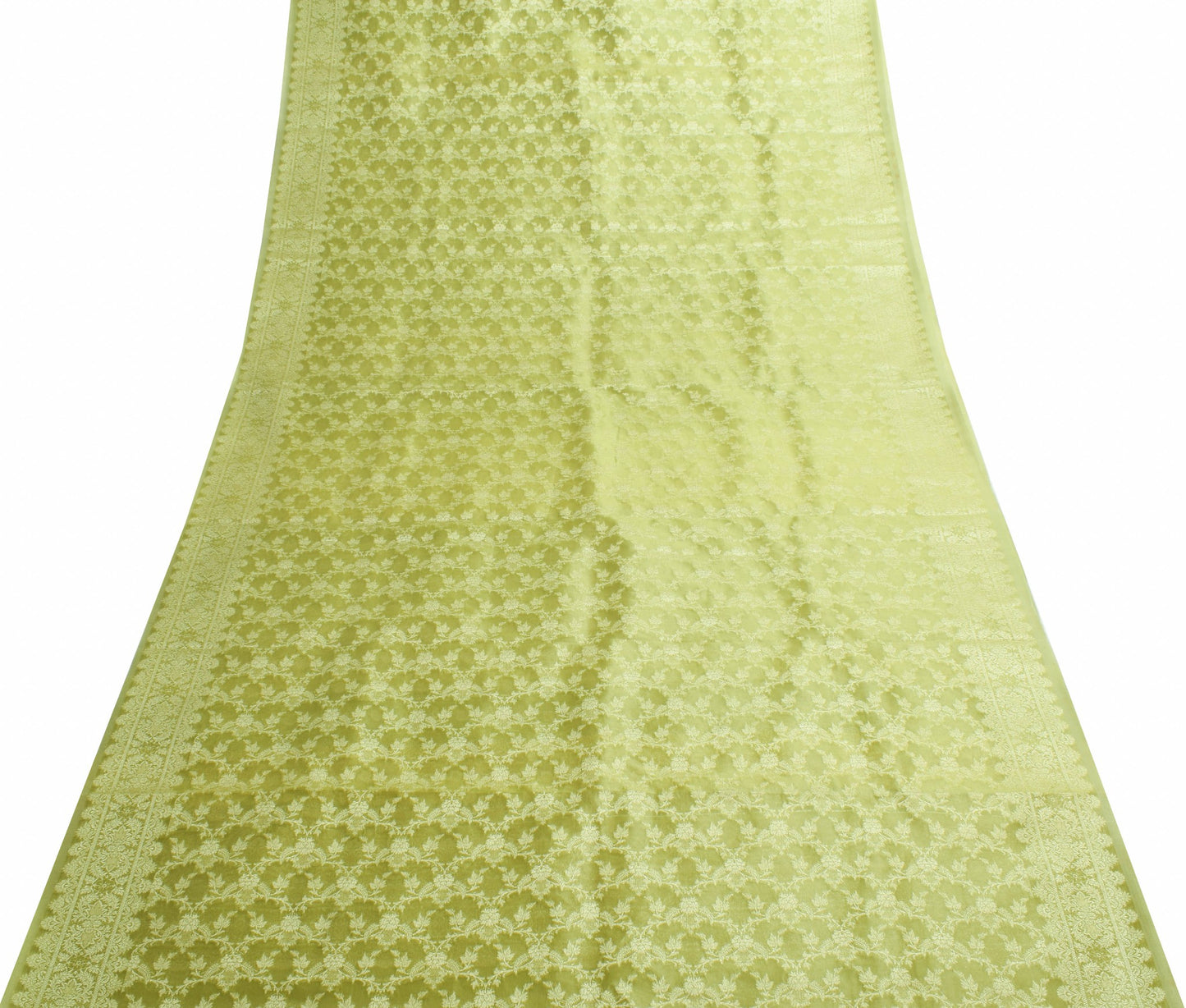 Sushila Vintage Green Tissue Wedding Saree Zari Brocade Floral Sari Dress Fabric
