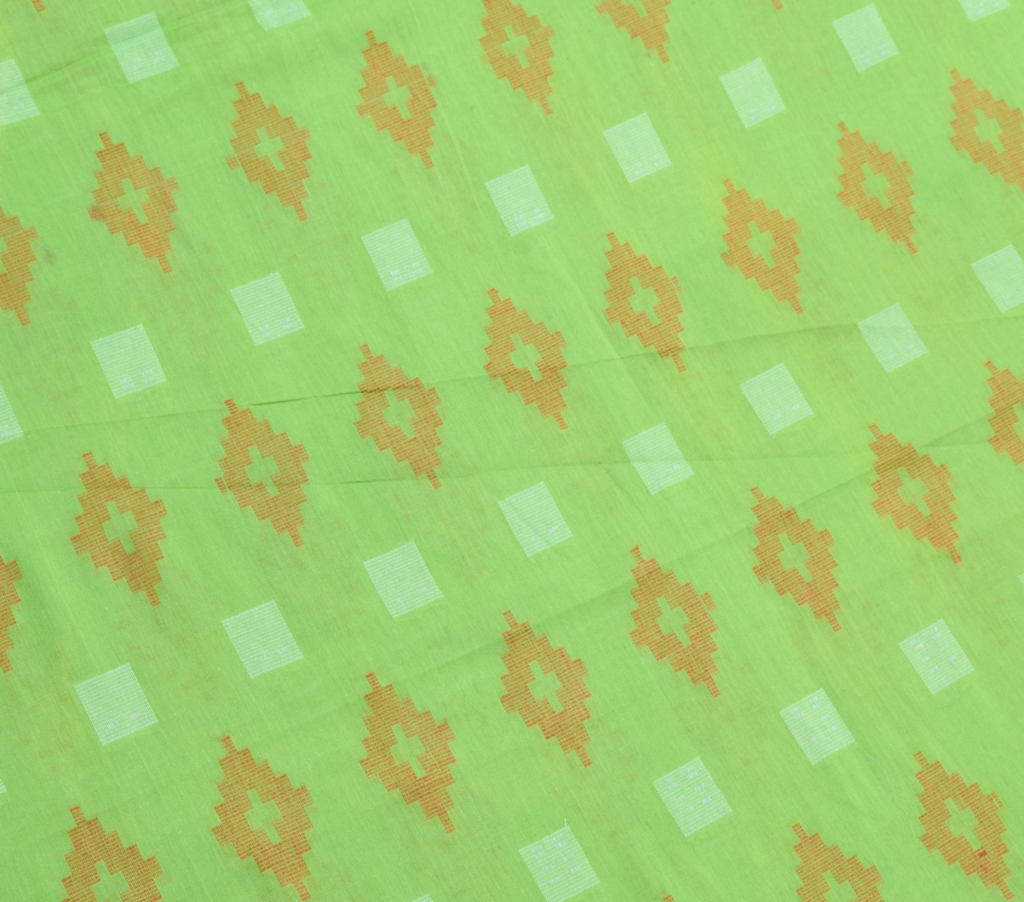 Sushila Vintage Green 100% Pure Cotton Saree Geometrical Woven Sari Craft Fabric