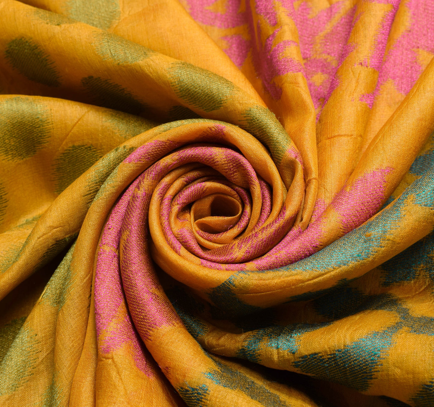 Sushila Vintage Mustard Woven Saree 100% pure Silk Floral Soft Sari Craft Fabric