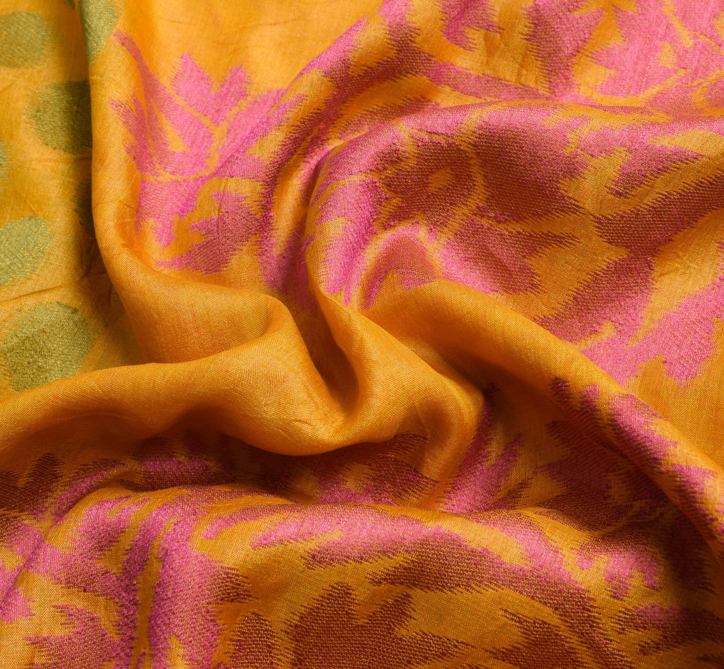 Sushila Vintage Mustard Woven Saree 100% pure Silk Floral Soft Sari Craft Fabric