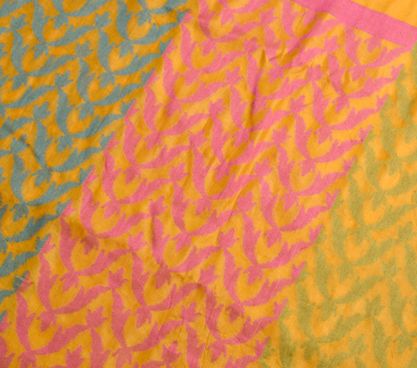 Sushila Vintage Mustard Woven Saree 100% pure Silk Floral Soft Sari Craft Fabric