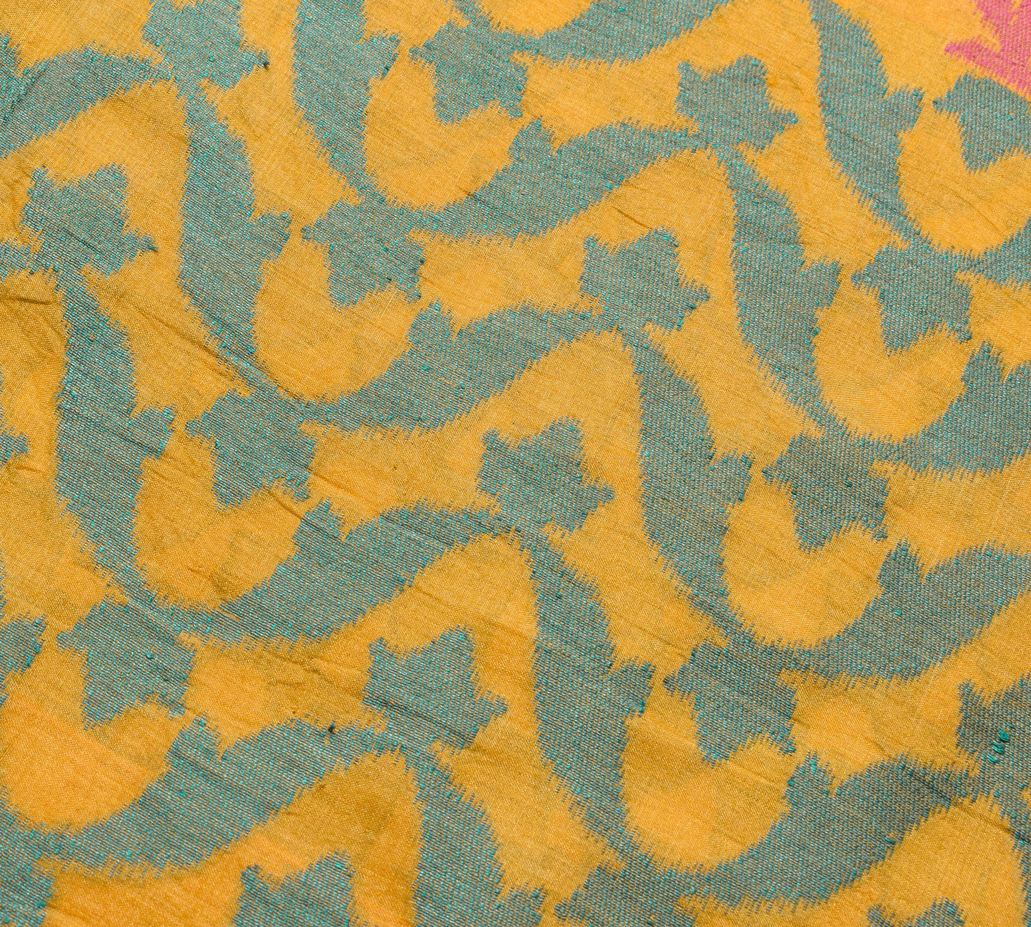 Sushila Vintage Mustard Woven Saree 100% pure Silk Floral Soft Sari Craft Fabric