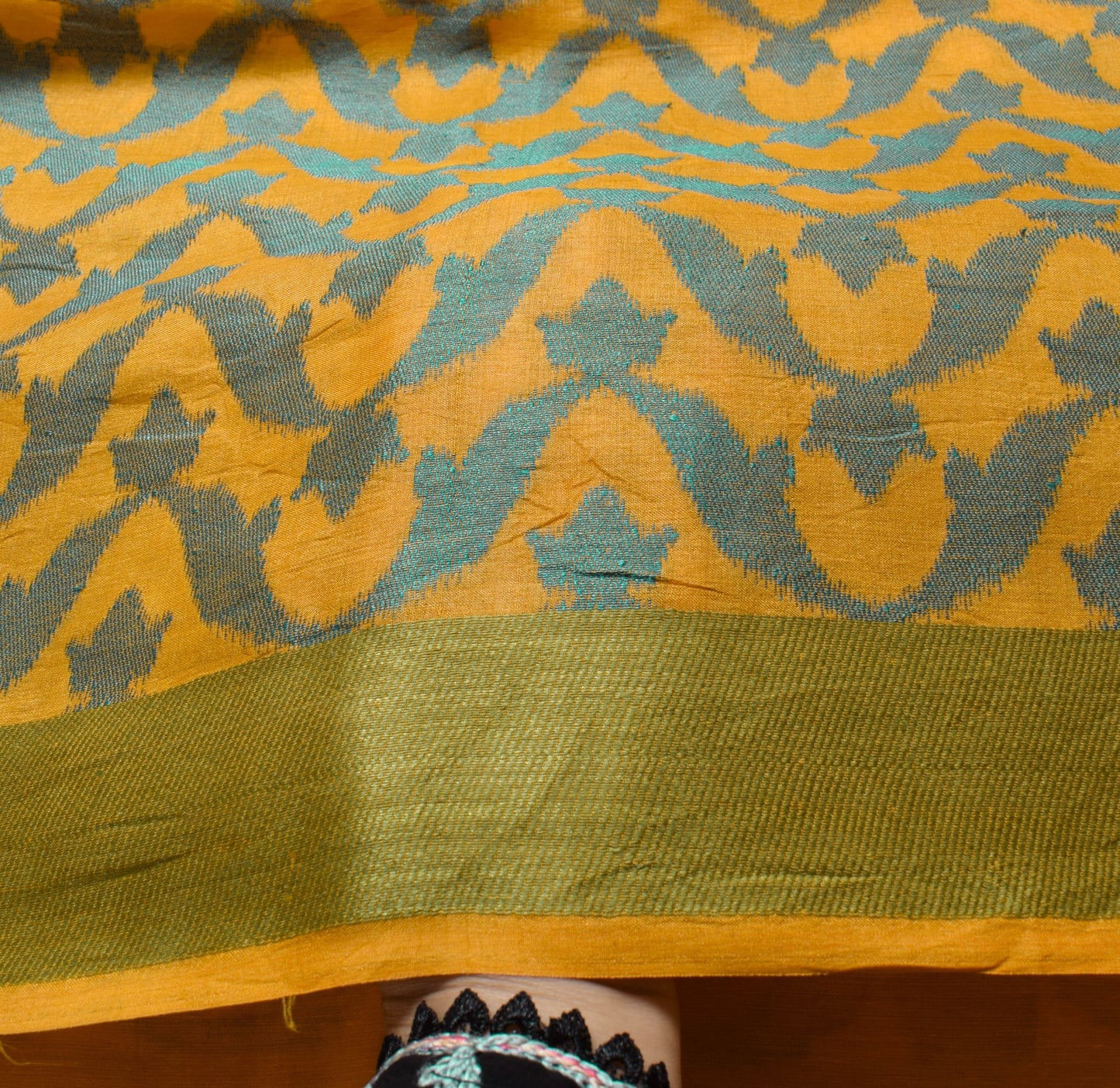 Sushila Vintage Mustard Woven Saree 100% pure Silk Floral Soft Sari Craft Fabric