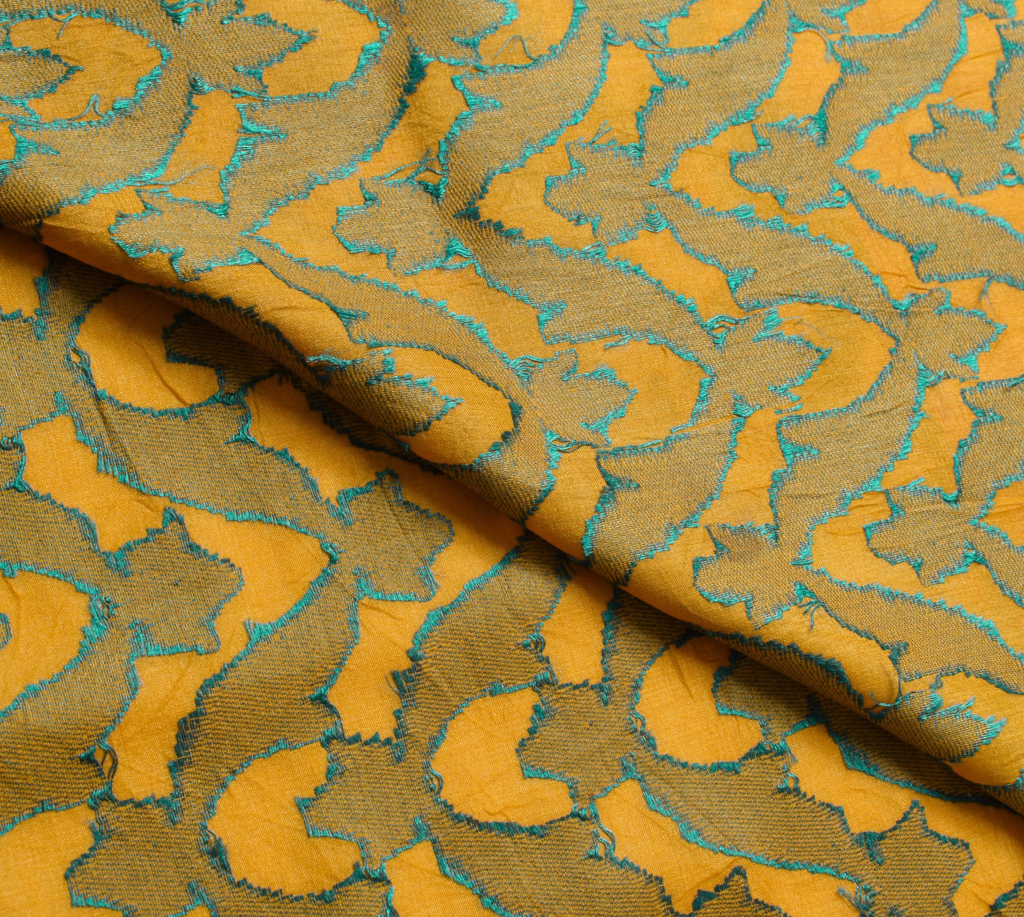 Sushila Vintage Mustard Woven Saree 100% pure Silk Floral Soft Sari Craft Fabric