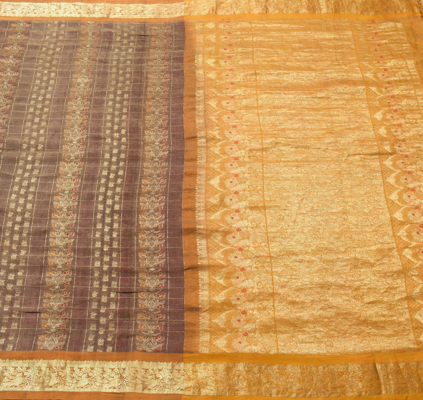 Sushila Vintage 100% Pure Tissue Saree Zari Brocade Floral Wedding Sari Fabric