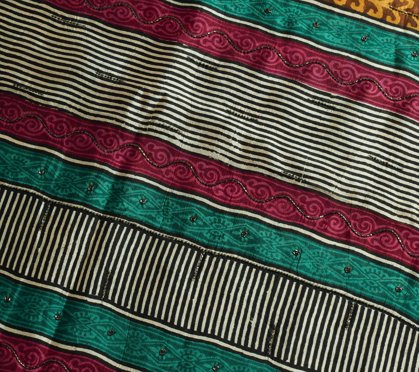 Sushila Vintage Brown Hand Block Printed Saree 100% Pure Silk Soft Sari Fabric