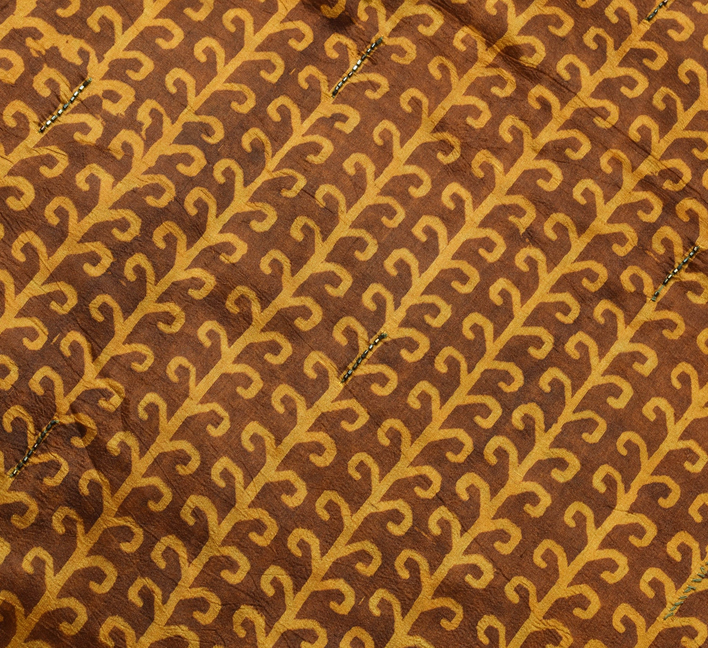 Sushila Vintage Brown Hand Block Printed Saree 100% Pure Silk Soft Sari Fabric