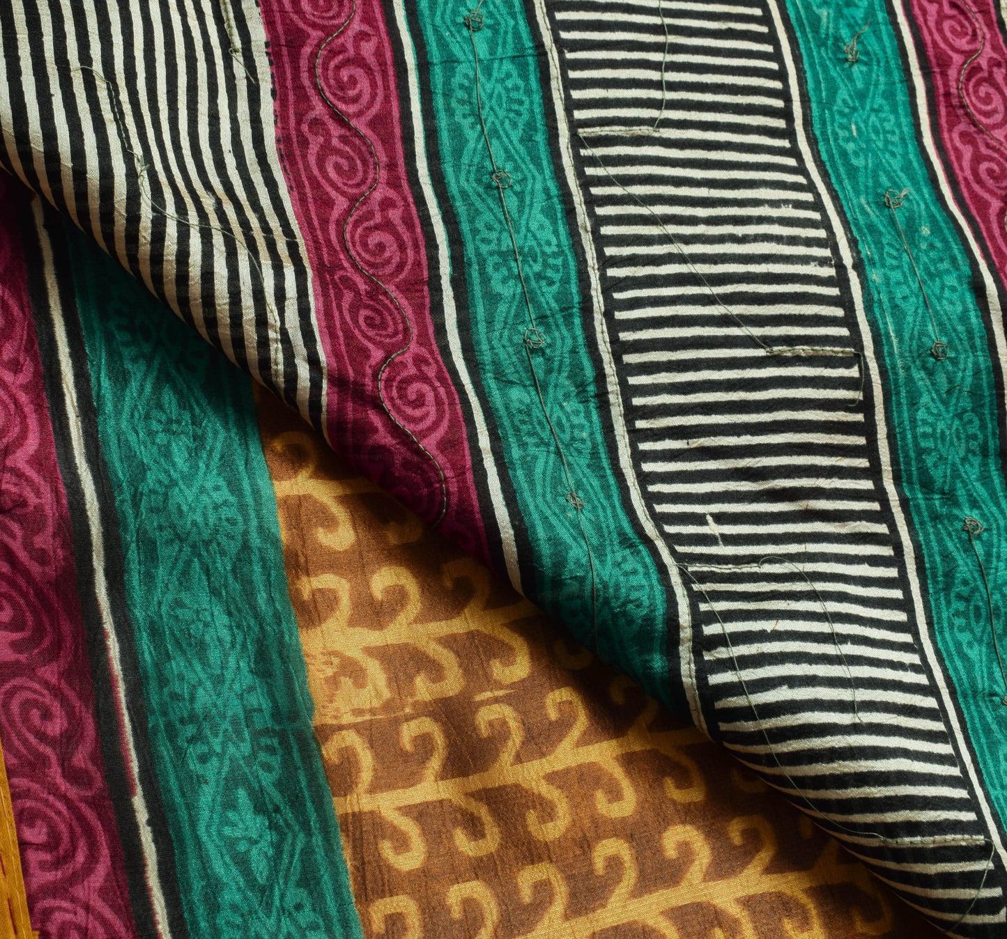 Sushila Vintage Brown Hand Block Printed Saree 100% Pure Silk Soft Sari Fabric