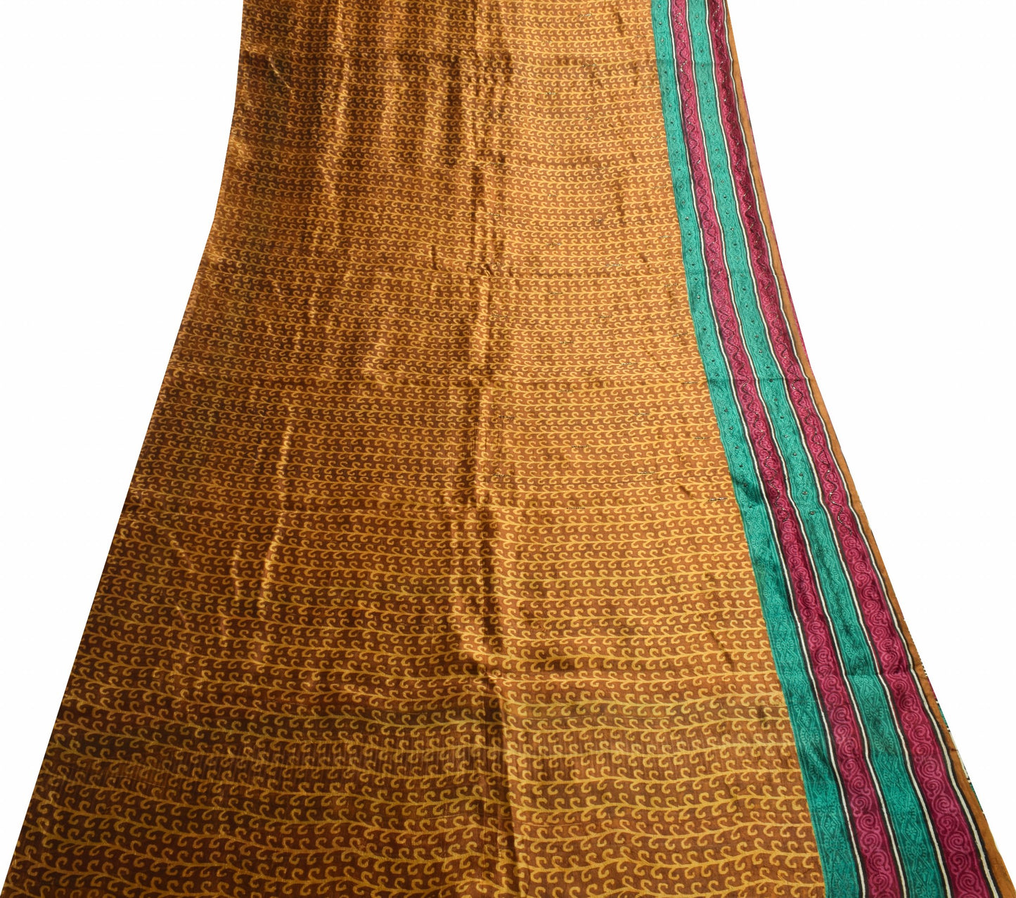 Sushila Vintage Brown Hand Block Printed Saree 100% Pure Silk Soft Sari Fabric