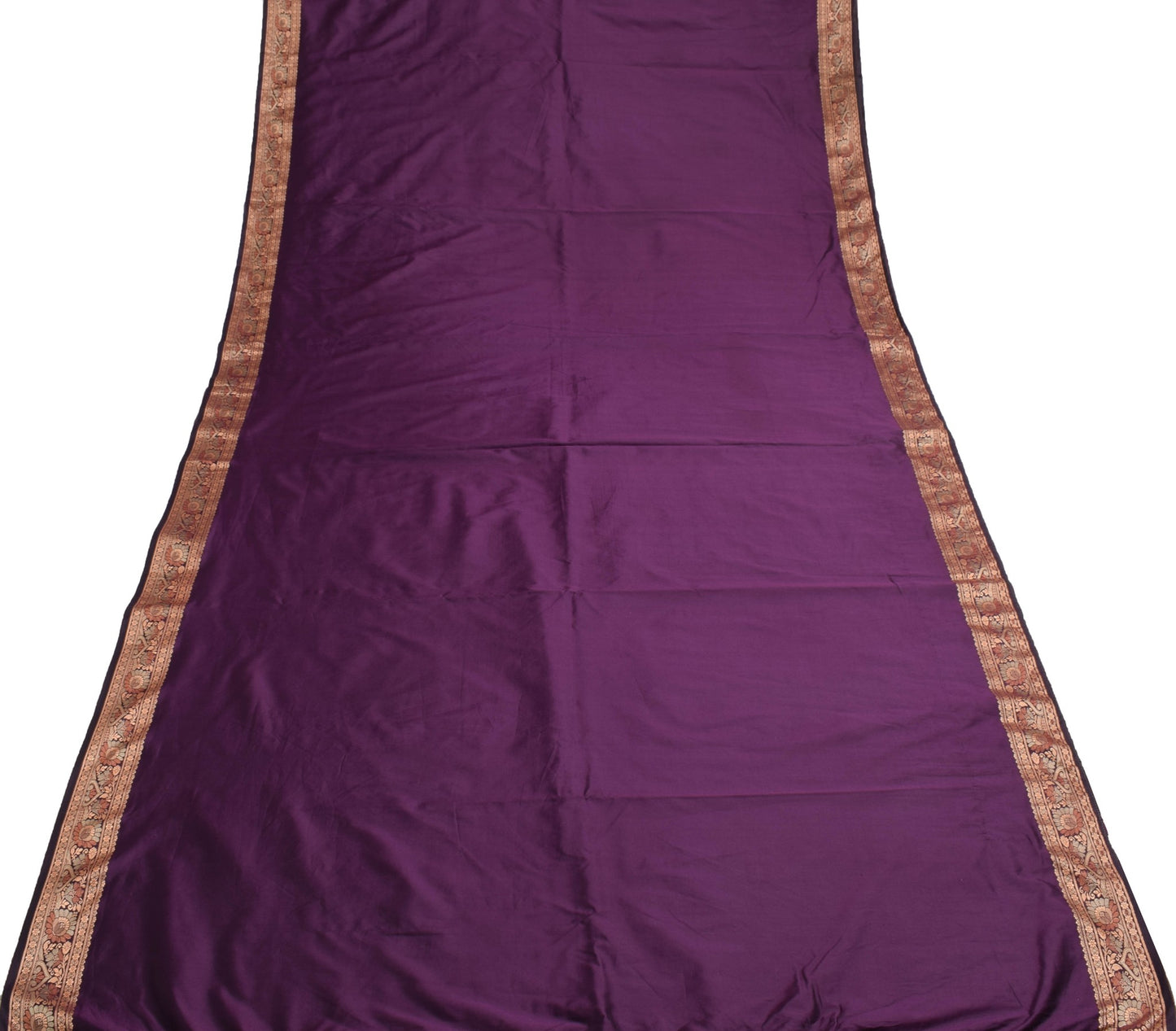 Sushila Vintage Purple Silk Saree Resham Woven Border Floral Soft Sari Fabric