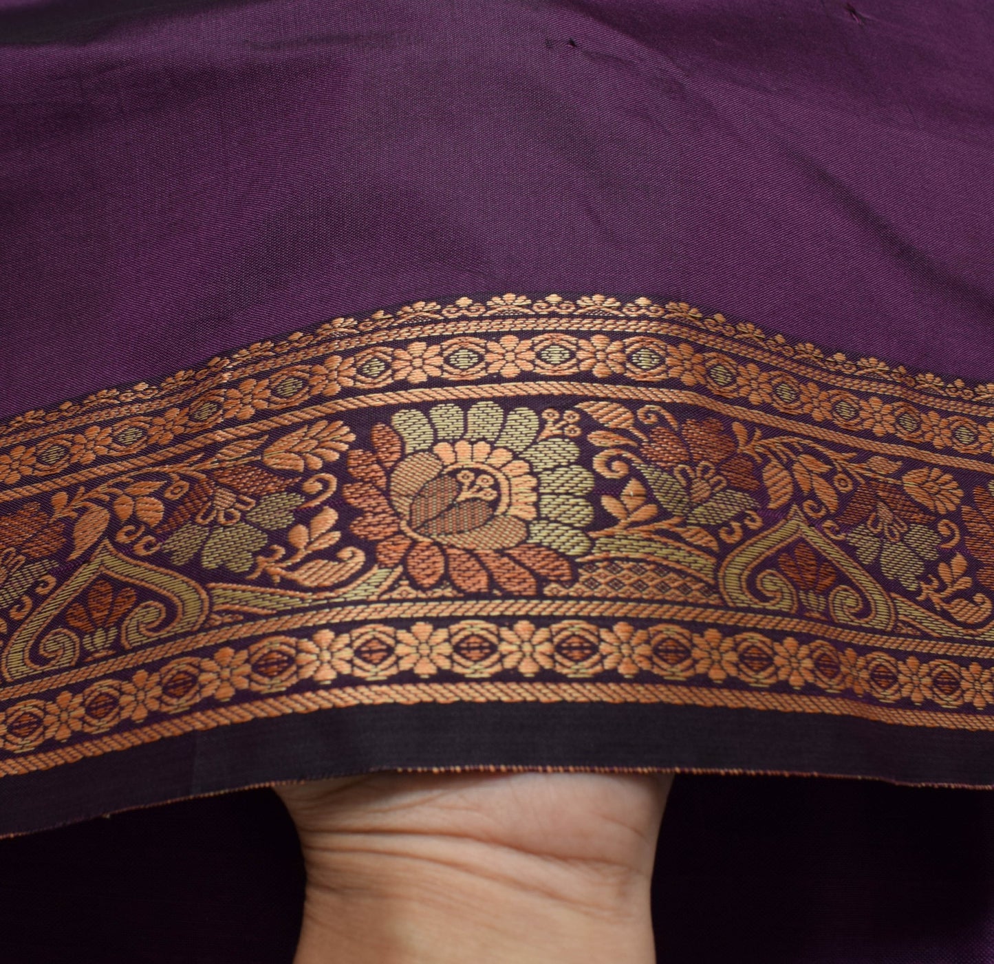 Sushila Vintage Purple Silk Saree Resham Woven Border Floral Soft Sari Fabric