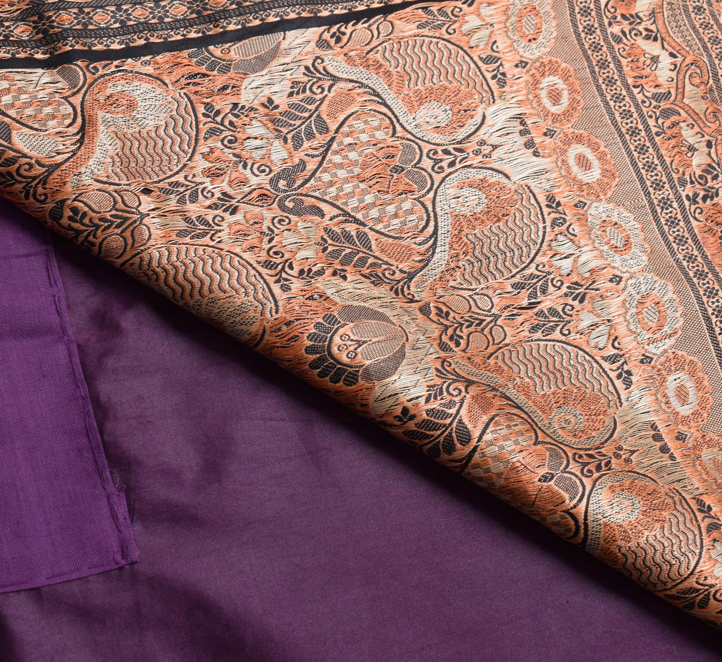 Sushila Vintage Purple Silk Saree Resham Woven Border Floral Soft Sari Fabric