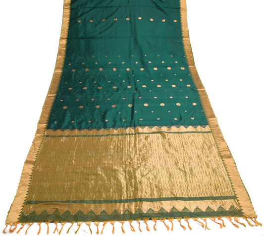 Sushila Vintage Teal Green Saree Zari Woven Rich Pallu Pure Silk Sari Fabric