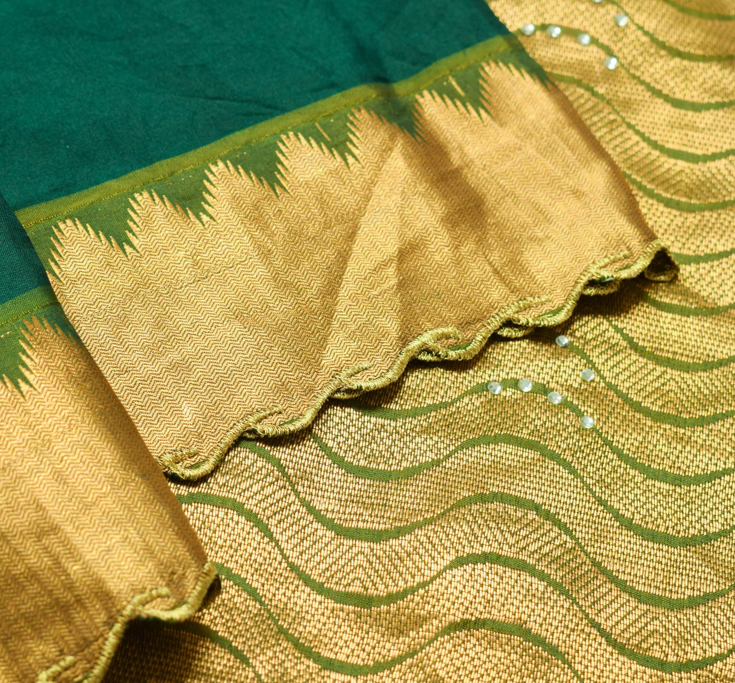 Sushila Vintage Teal Green Saree Zari Woven Rich Pallu Pure Silk Sari Fabric