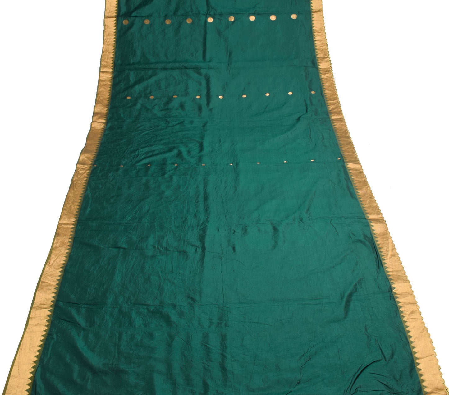 Sushila Vintage Teal Green Saree Zari Woven Rich Pallu Pure Silk Sari Fabric