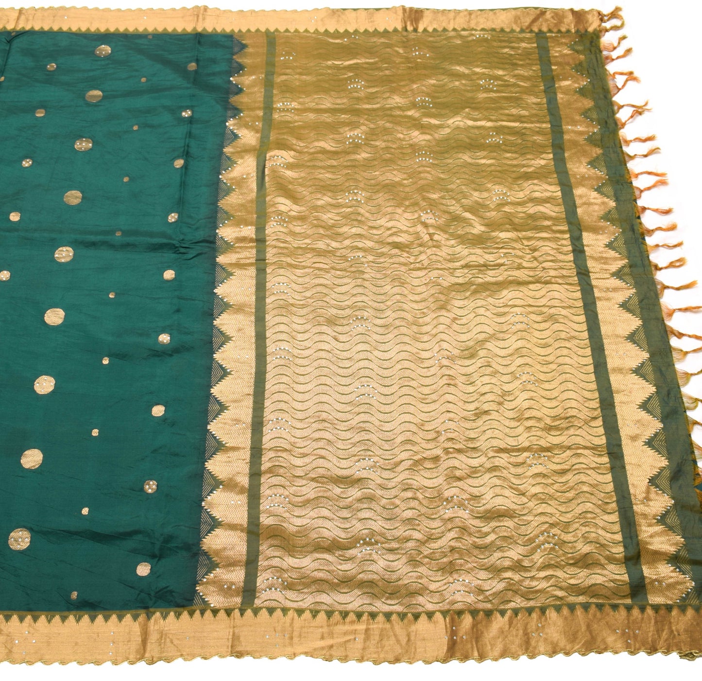 Sushila Vintage Teal Green Saree Zari Woven Rich Pallu Pure Silk Sari Fabric
