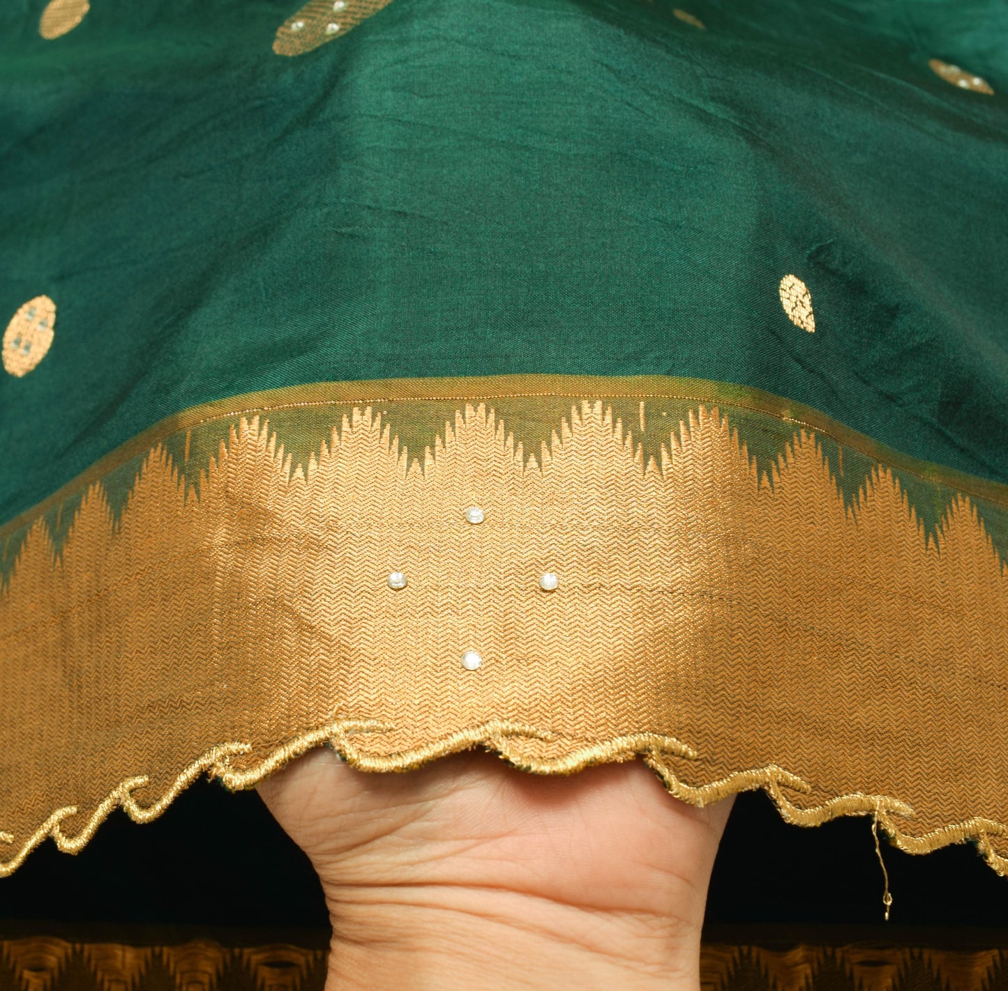 Sushila Vintage Teal Green Saree Zari Woven Rich Pallu Pure Silk Sari Fabric