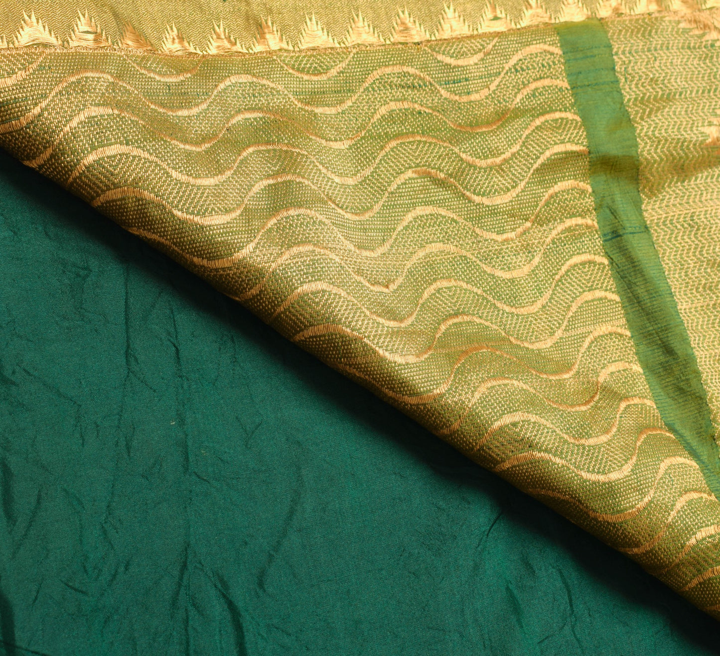 Sushila Vintage Teal Green Saree Zari Woven Rich Pallu Pure Silk Sari Fabric