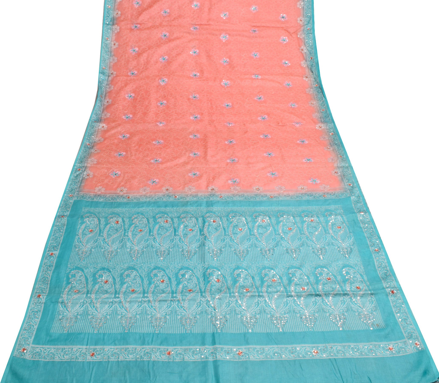 Sushila Vintage Pink Floral Saree 100% Pure Tussar Silk Embroidered Sari Fabric