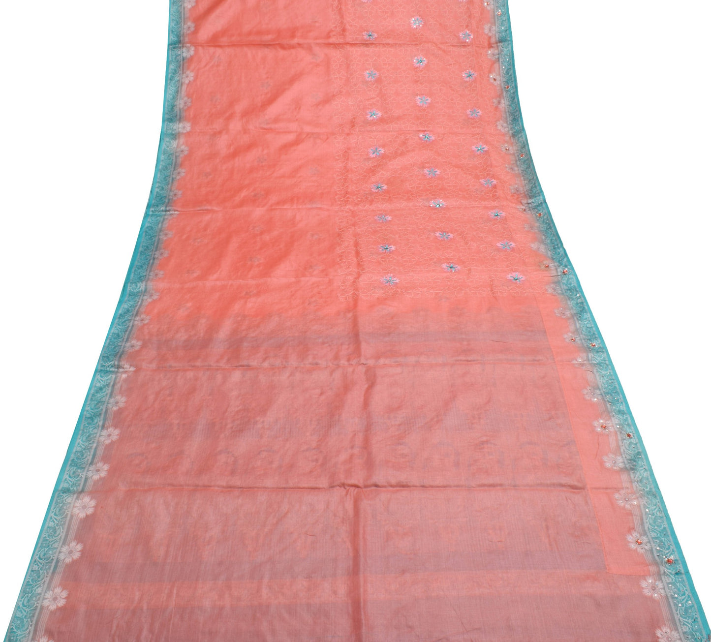 Sushila Vintage Pink Floral Saree 100% Pure Tussar Silk Embroidered Sari Fabric