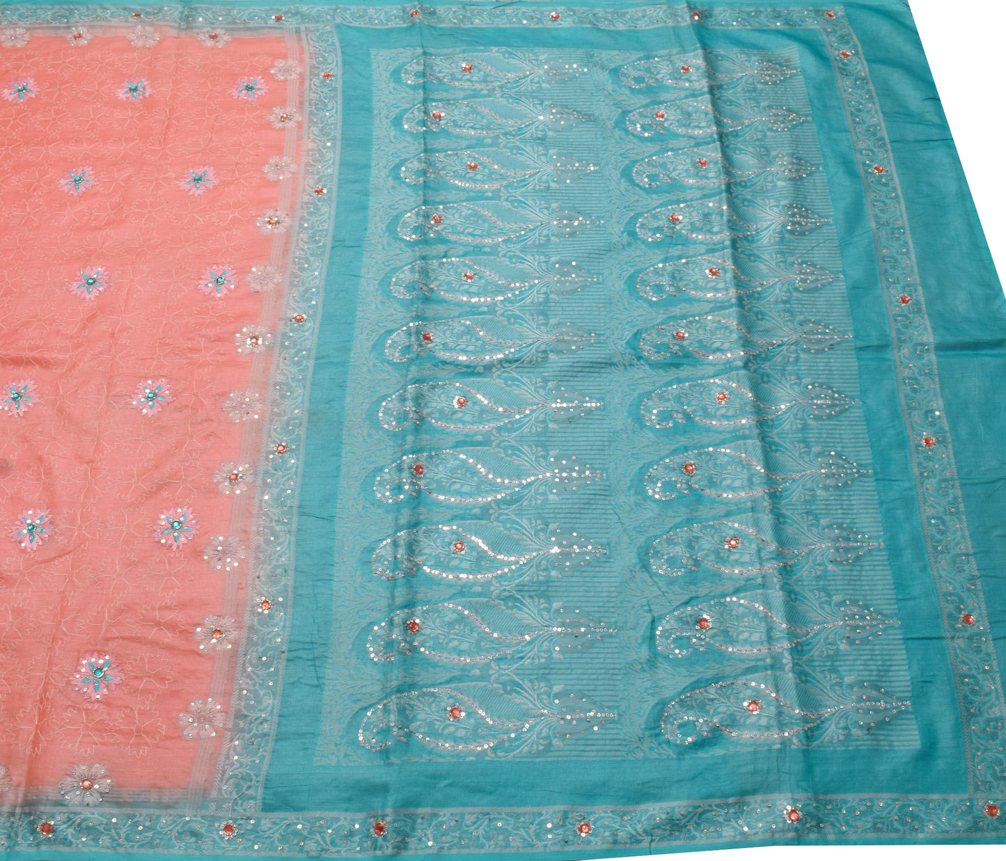 Sushila Vintage Pink Floral Saree 100% Pure Tussar Silk Embroidered Sari Fabric