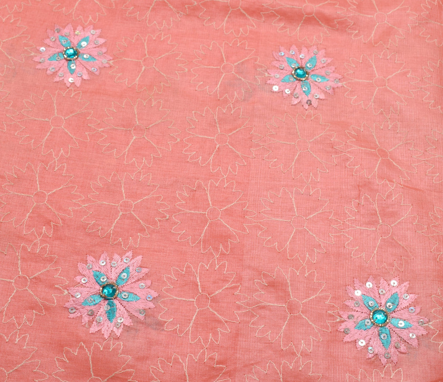 Sushila Vintage Pink Floral Saree 100% Pure Tussar Silk Embroidered Sari Fabric