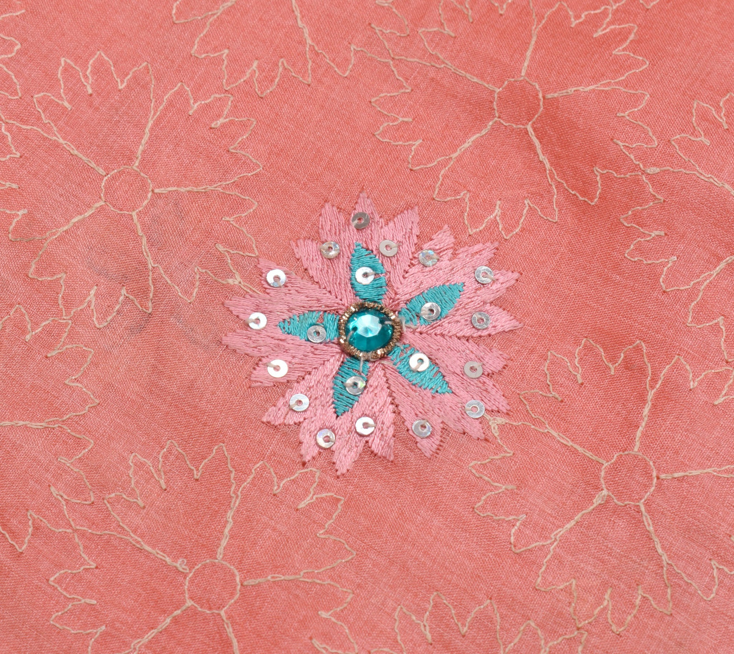 Sushila Vintage Pink Floral Saree 100% Pure Tussar Silk Embroidered Sari Fabric