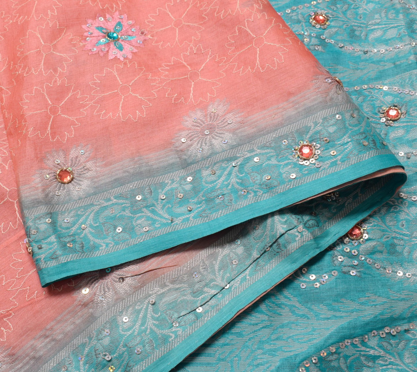 Sushila Vintage Pink Floral Saree 100% Pure Tussar Silk Embroidered Sari Fabric