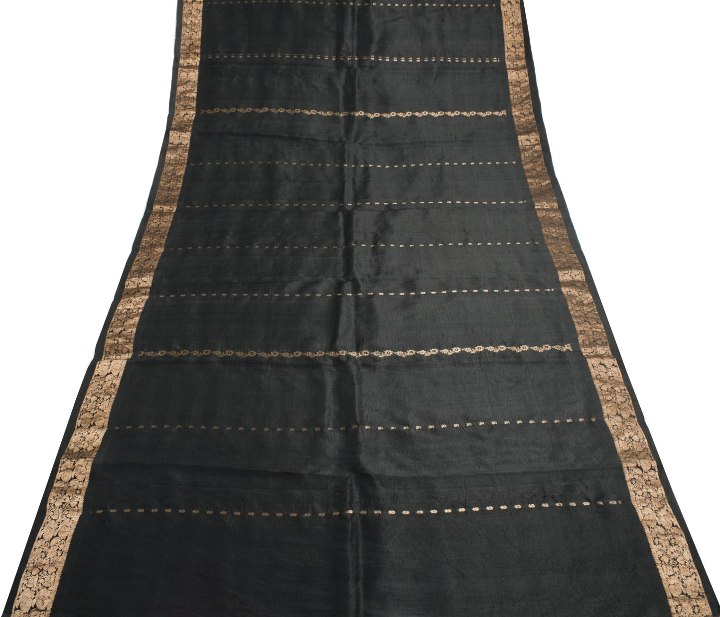 Sushila Vintage Black 100% Pure Silk Saree Zari Woven Kanjivaram Sari Fabric