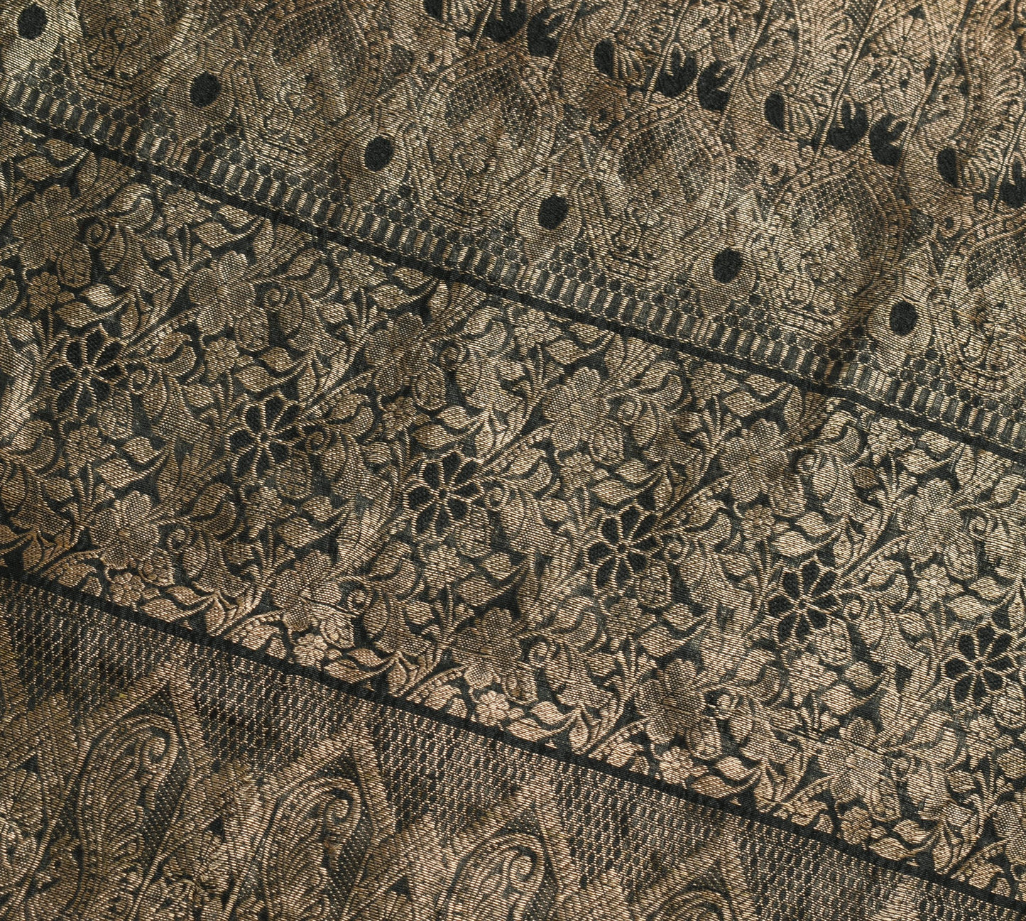 Sushila Vintage Black 100% Pure Silk Saree Zari Woven Kanjivaram Sari Fabric
