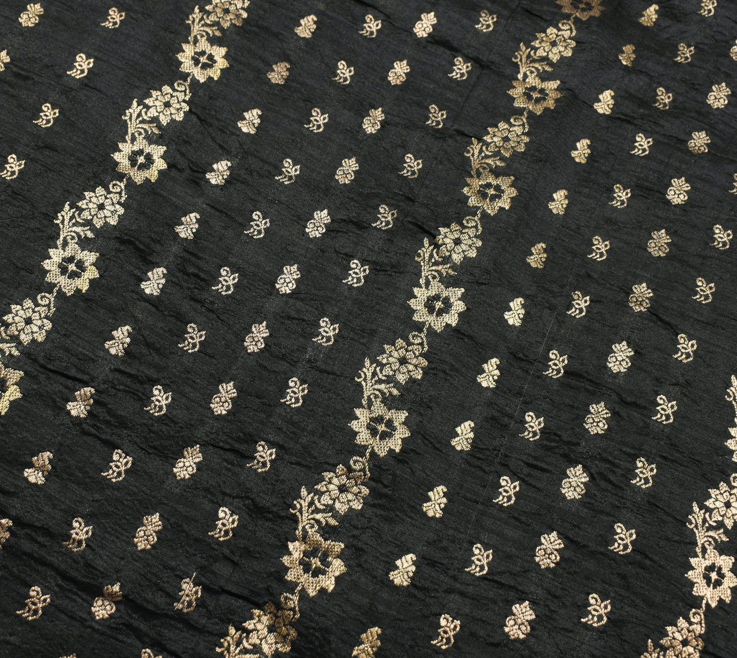 Sushila Vintage Black 100% Pure Silk Saree Zari Woven Kanjivaram Sari Fabric