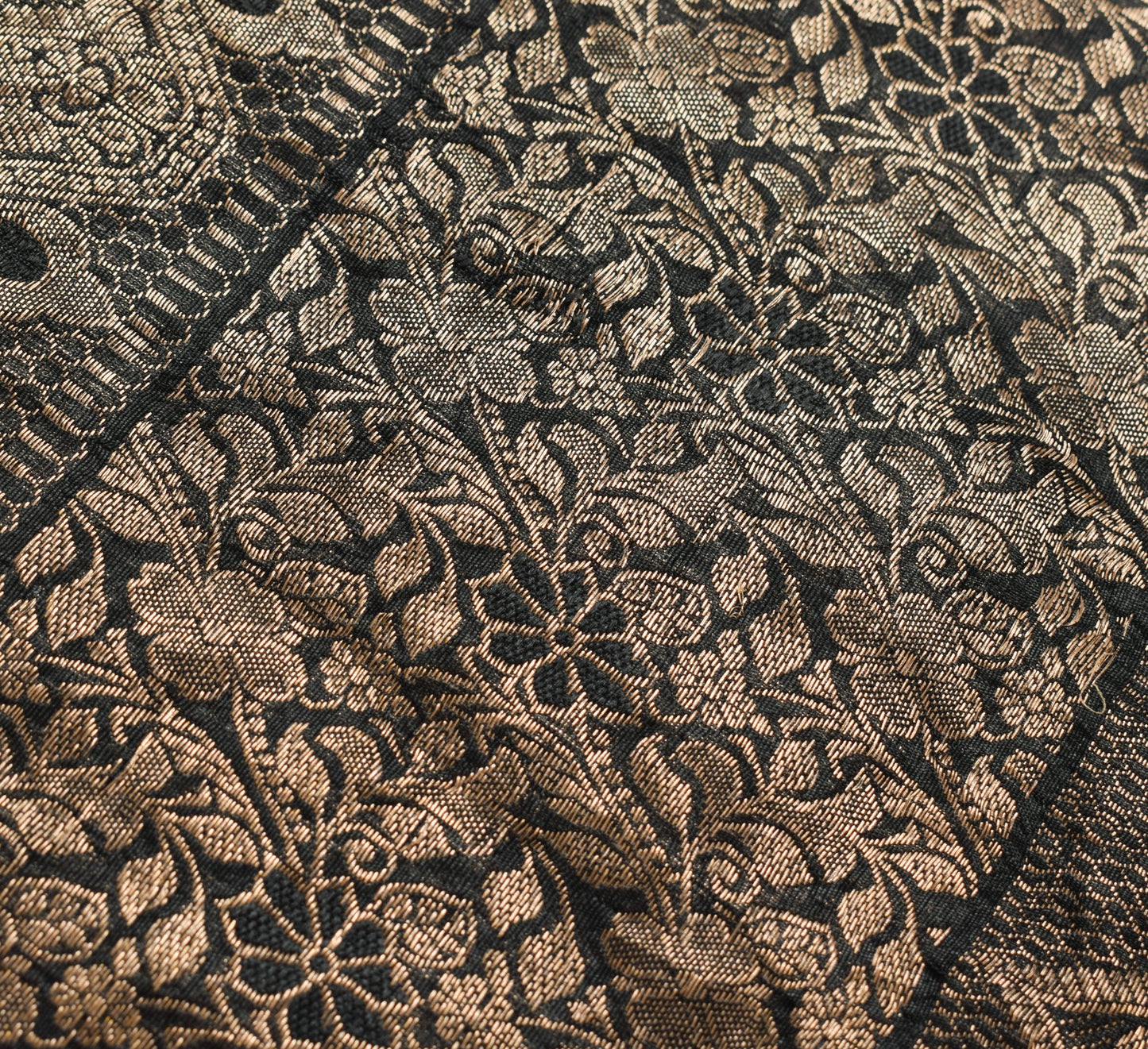 Sushila Vintage Black 100% Pure Silk Saree Zari Woven Kanjivaram Sari Fabric