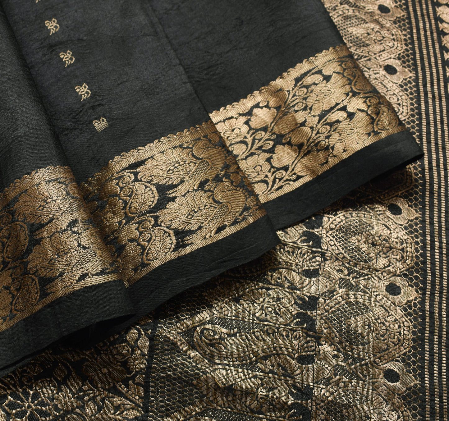 Sushila Vintage Black 100% Pure Silk Saree Zari Woven Kanjivaram Sari Fabric