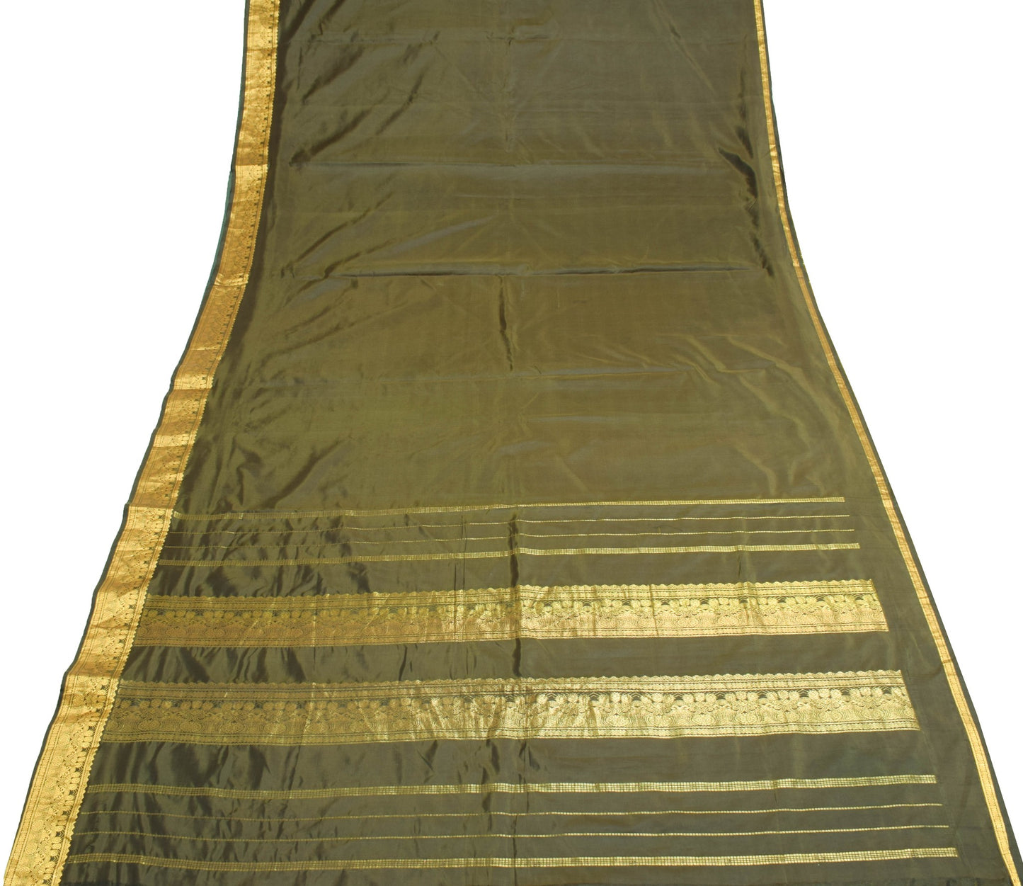 Sushila Vintage Dark Green Saree Indian Art Silk Woven Sari Craft Deco Fabric