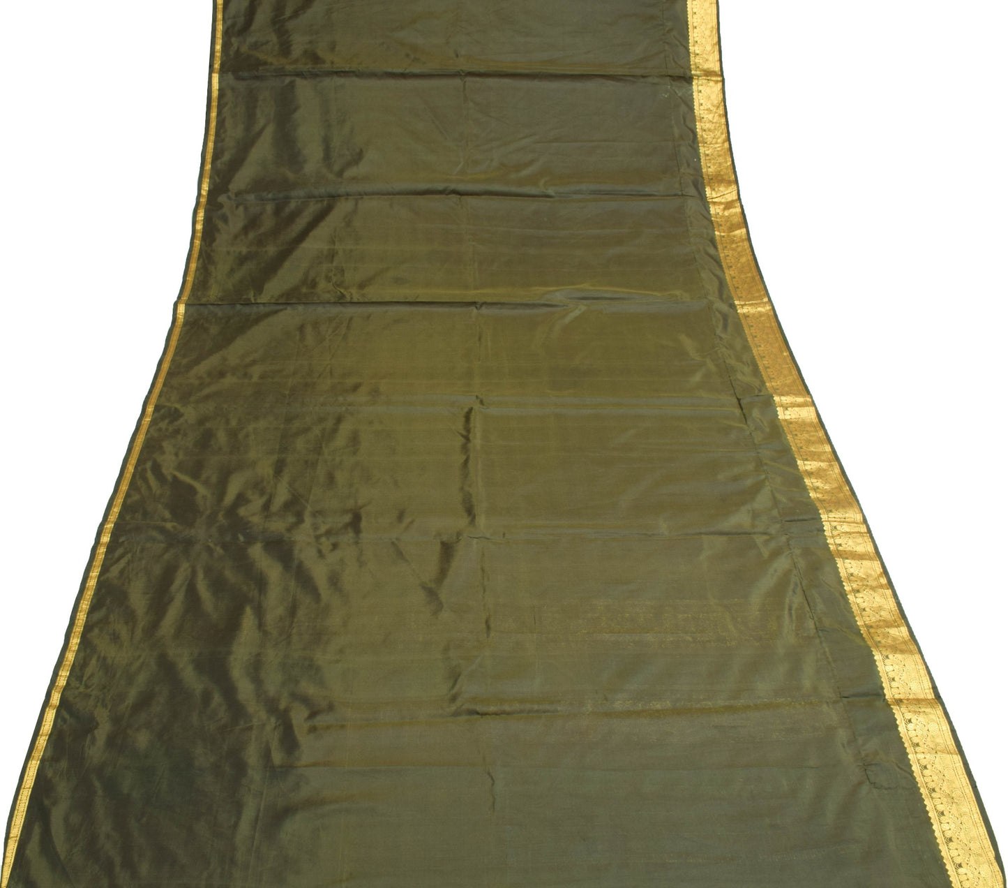 Sushila Vintage Dark Green Saree Indian Art Silk Woven Sari Craft Deco Fabric