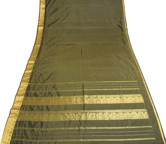 Sushila Vintage Dark Green Saree Indian Art Silk Woven Sari Craft Deco Fabric