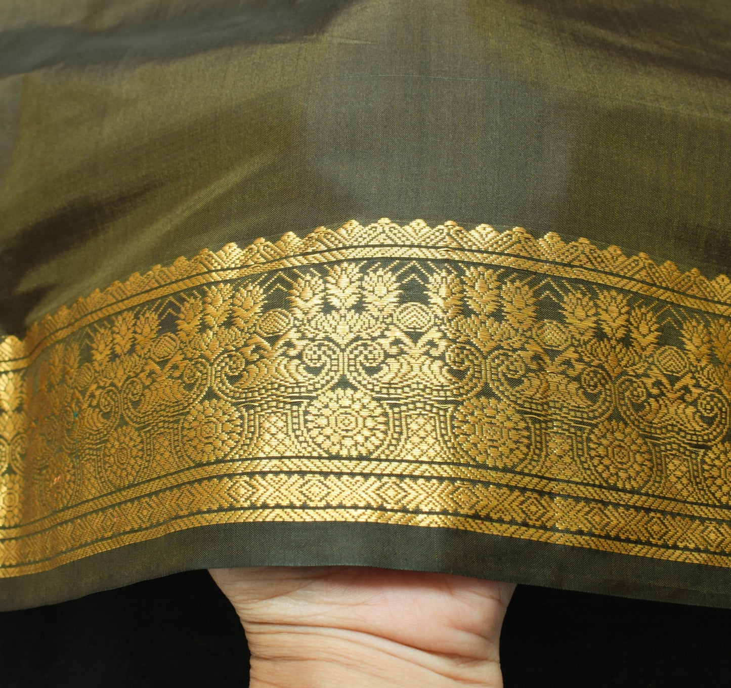 Sushila Vintage Dark Green Saree Indian Art Silk Woven Sari Craft Deco Fabric