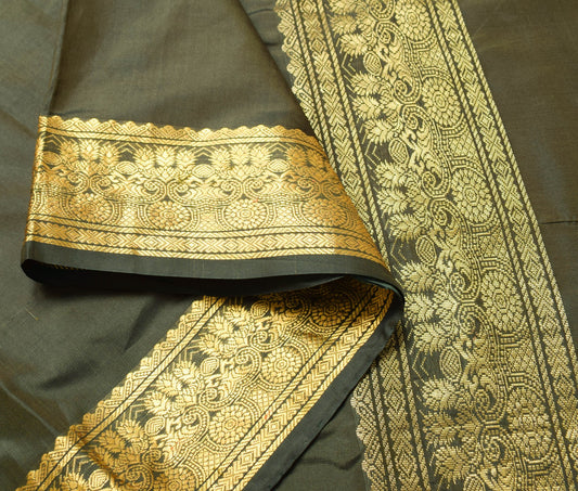 Sushila Vintage Dark Green Saree Indian Art Silk Woven Sari Craft Deco Fabric