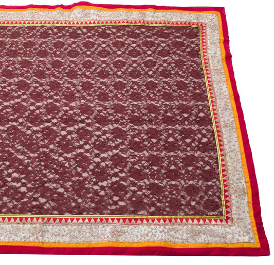 Sushila Vintage Brown Net Mesh Saree Patch Work Border Floral Sari Craft Fabric
