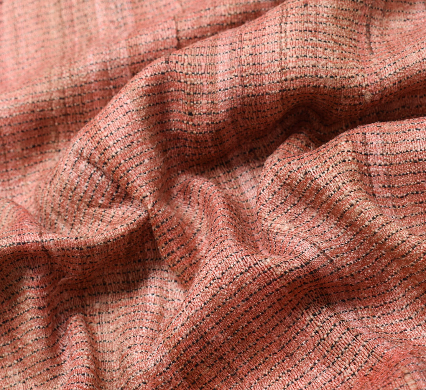 Sushila Vintage 100% Pure Khadi Saree	Beautiful Peach and Red Border Sari Fabric