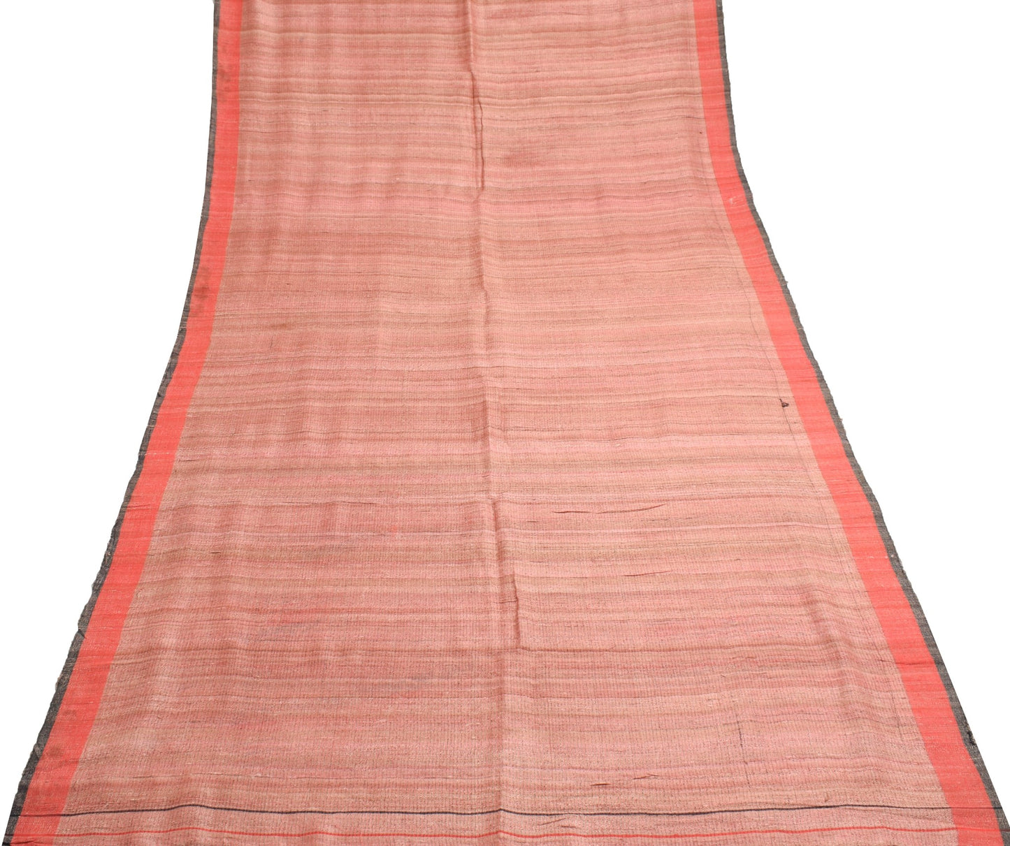 Sushila Vintage 100% Pure Khadi Saree	Beautiful Peach and Red Border Sari Fabric