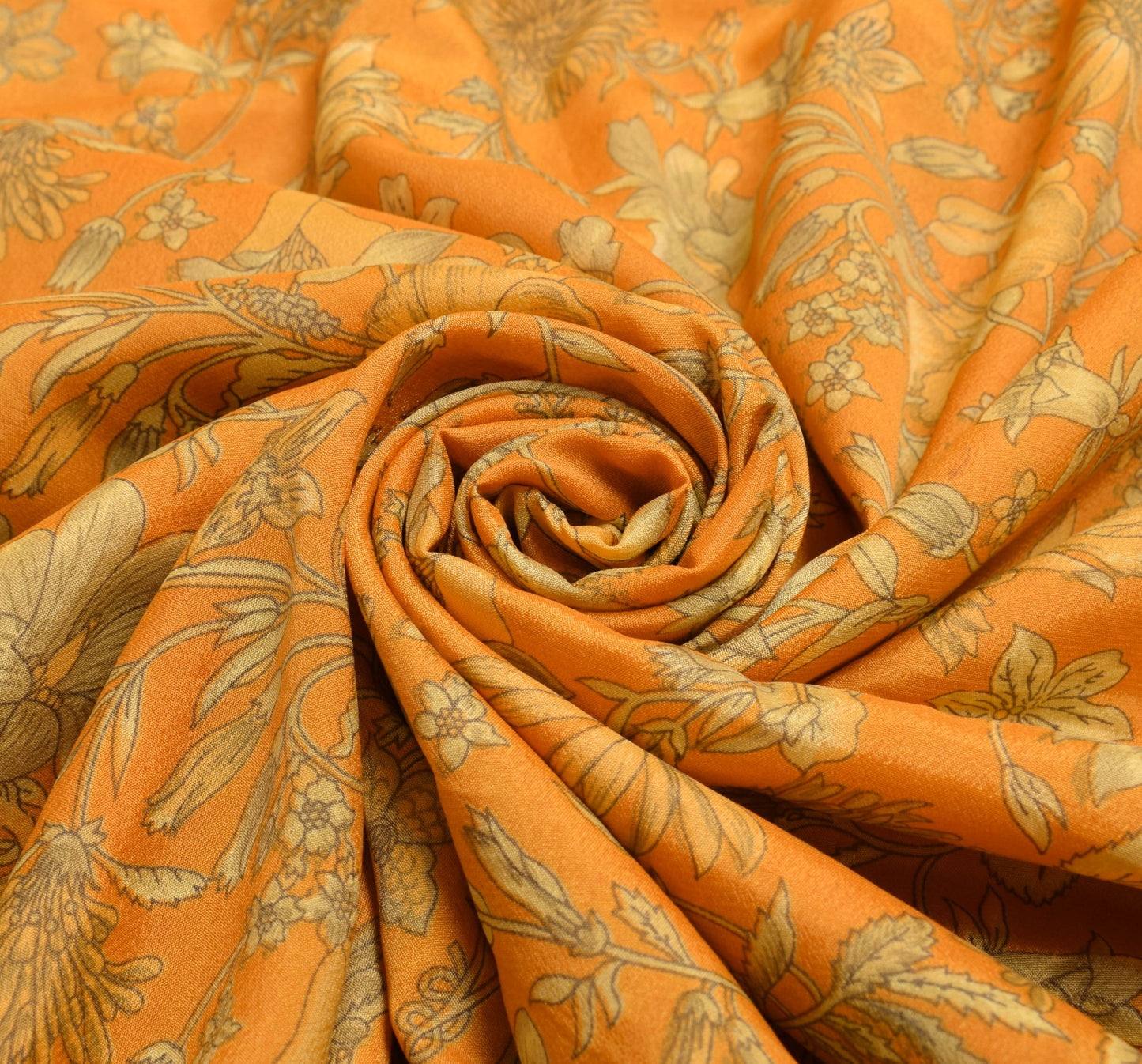 Sushila Vintage Orange Art Silk Saree Hand Embroidere Kantha Sequins Sari Fabric
